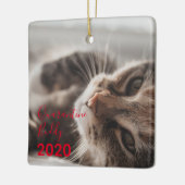 Red Merry Pawsmas Quarantine Buddy Cat Kerstmis Keramisch Ornament (Links)