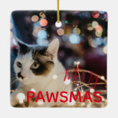 Red Merry Pawsmas Quarantine Buddy Cat Kerstmis Keramisch Ornament (Achterkant)