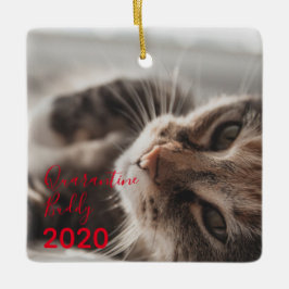 Red Merry Pawsmas Quarantine Buddy Cat Kerstmis Keramisch Ornament