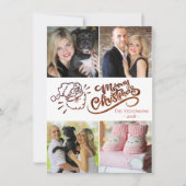 Red Merry Santa Modern 4 Foto Collage Feestdagenkaart (Voorkant)