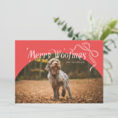 Red Merry Woofmas Dog Christmas Holiday Kaart (Staand voorkant)