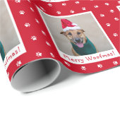 Red Merry Woofmas Persoonlijke foto van Pet Dog Cadeaupapier (Rol Hoek)