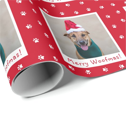 Red Merry Woofmas Persoonlijke foto van Pet Dog Cadeaupapier (Rol Hoek)