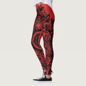 Red met Black Damask Pattern Athletic Leggings (Links)