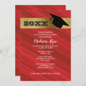 Red met Gold en Graduy Cap Party Kaart (Voorkant / Achterkant)