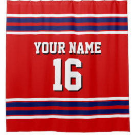 Red met Navy White Stripes Sports Jersey Douchegordijn