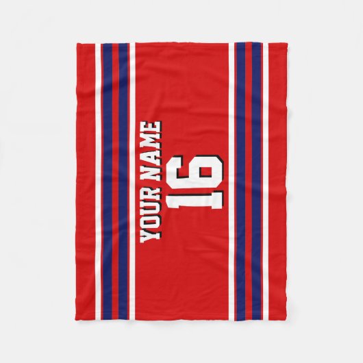 Red met Navy White Stripes Team Jersey Fleece Deken (Voorkant)