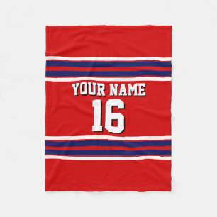 Red met Navy White Stripes Team Jersey Fleece Deken