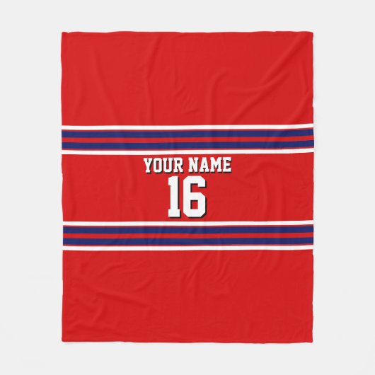 Red met Navy White Stripes Team Jersey Fleece Deken (Voorkant)
