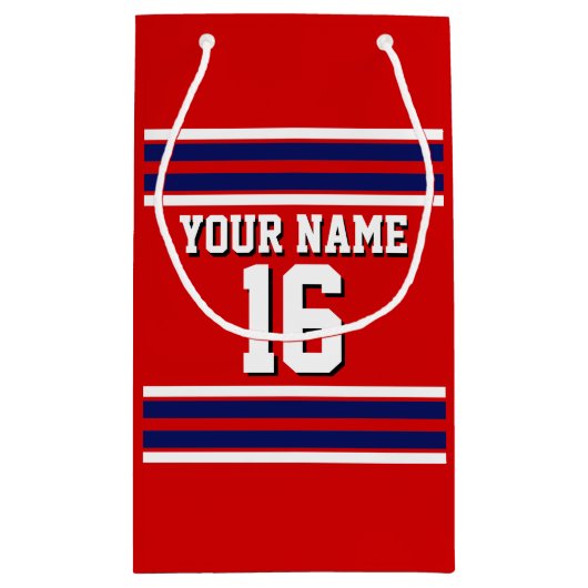 Red met Navy White Stripes Team Jersey Klein Cadeauzakje (Achterkant)
