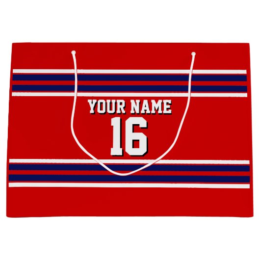 Red met Navy White Stripes Team Jersey Large Cadeautasje (Voorkant)