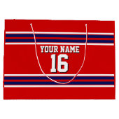 Red met Navy White Stripes Team Jersey Large Cadeautasje (Achterkant)