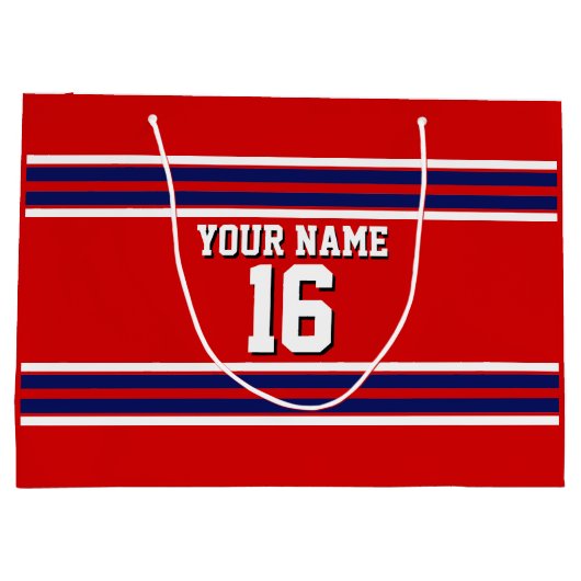 Red met Navy White Stripes Team Jersey Large Cadeautasje (Achterkant)