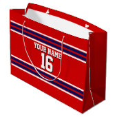 Red met Navy White Stripes Team Jersey Large Cadeautasje (Achterkant Gekanteld)