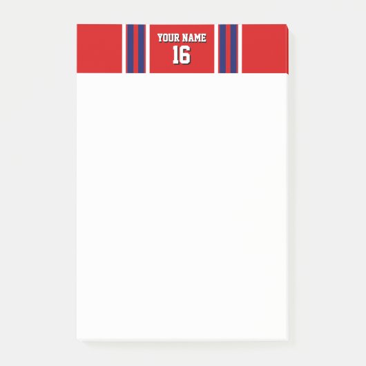 Red met Navy White Stripes Team Jersey Post-it® Notes (Voorkant)