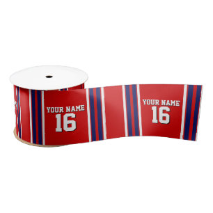 Red met Navy White Stripes Team Jersey Satijnen Lint