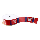 Red met Navy White Stripes Team Jersey Satijnen Lint (Spoel)