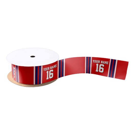 Red met Navy White Stripes Team Jersey Satijnen Lint (Spoel)
