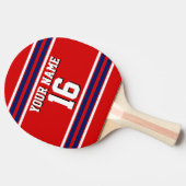 Red met Navy White Stripes Team Jersey Tafeltennisbatje (Zijkant)