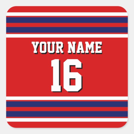 Red met Navy White Stripes Team Jersey Vierkante Sticker (Voorkant)