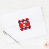 Red met Navy White Stripes Team Jersey Vierkante Sticker (Envelop)