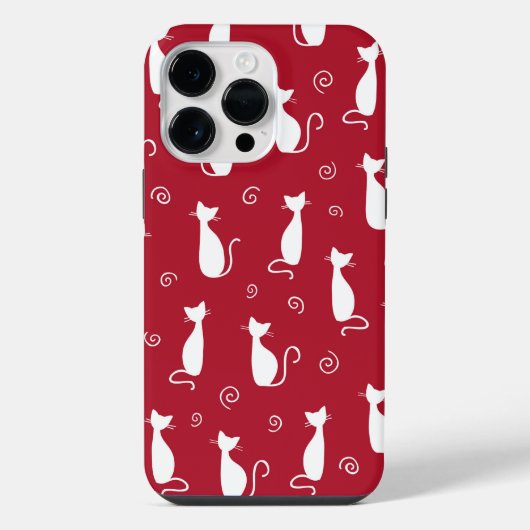 RED MET WITTE SITTING CAT-PATTERN iPhone HOESJE (Achterkant)