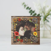 Red Metal Flowers Steampunk Gepersonaliseerde Wedd Save The Date (Staand voorkant)