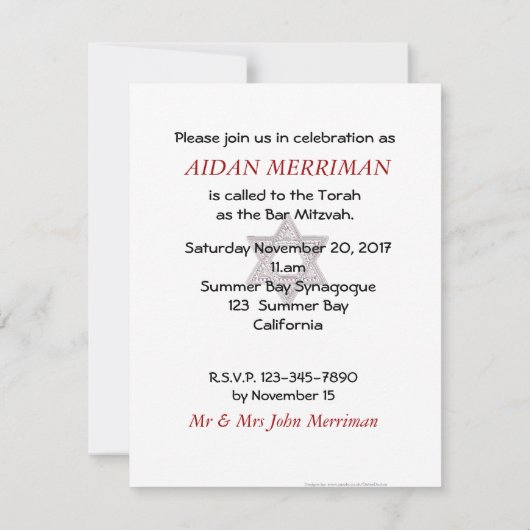 Red Metallic Bar Mitzvah Kaart (Achterkant)