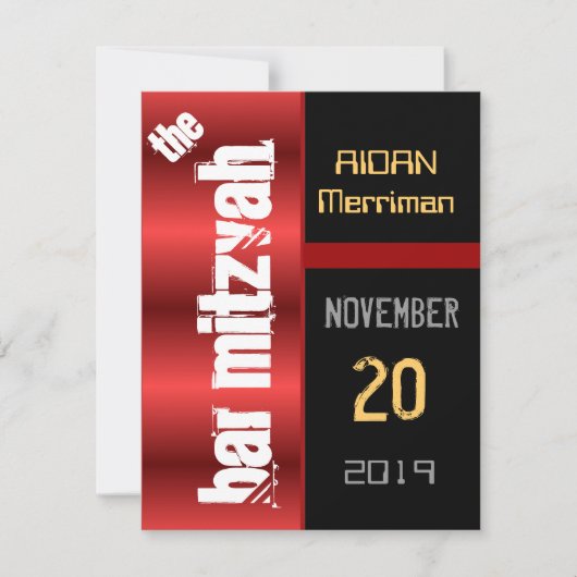 Red Metallic Black Bat Mitzvah Bar Mitzvah Kaart (Voorkant)