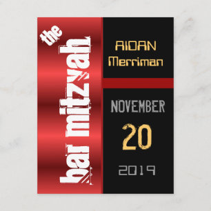 Red Metallic Black Bat Mitzvah Bar Mitzvah Kaart