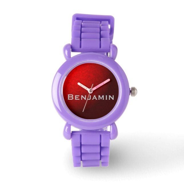 Red Metallic en Glitter Watch met naam Horloge (Voorkant)