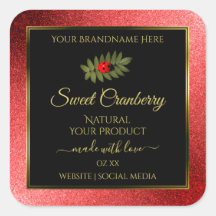 Red Metallic Glitter Black Product Labels Ladybug