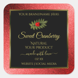 Red Metallic Glitter Black Product Labels Ladybug