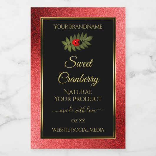 Red Metallic Glitter Black Product Labels Ladybug Voedselcontainer Etiket (Enkel label)