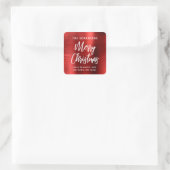 Red Metallic Merry kerst Return-adres Vierkante Sticker (Tas)