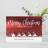 Red Metallic Santa Sleigh Christmas Photo Feestdagenkaart (Staand voorkant)