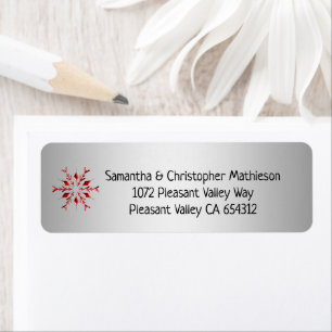 Red Metallic Snowflake op zilveren kerst Etiket