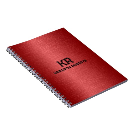 Red Metallic textuur aangepaste zwarte tekst Notitieboek (Rechterzijde)