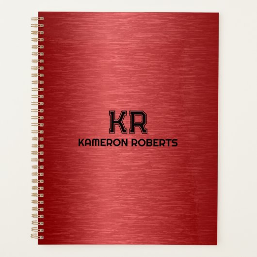 Red Metallic textuur aangepaste zwarte tekst Planner (Voorkant)