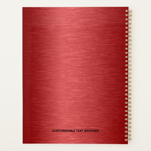 Red Metallic textuur aangepaste zwarte tekst Planner (Achterkant)