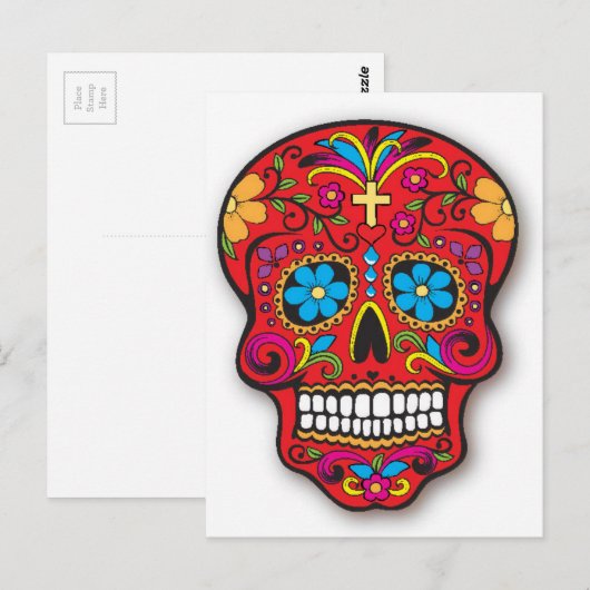 Red Mexican Sugar Skull Day of the Dead Briefkaart (Voorkant / Achterkant)