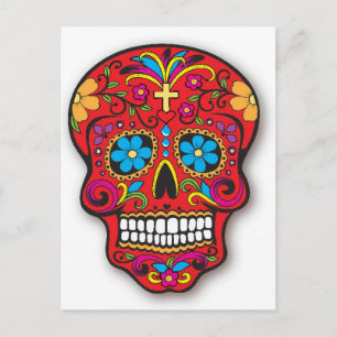Red Mexican Sugar Skull Day of the Dead Briefkaart
