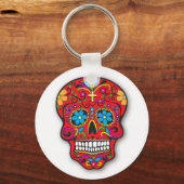 Red Mexican Sugar Skull Day of the Dead Sleutelhanger (Voorkant)