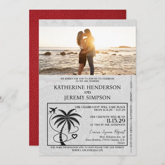 Red Mexico Passport Wedding Kaart (Voorkant / Achterkant)