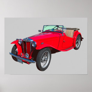 Red MG Converteerbaar Antiek Sportscar Poster