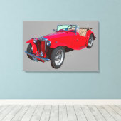 Red MG Converteerbare Antiek Sportauto Canvas Afdruk (Insitu (Houten vloer))