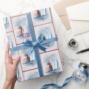 Red Michigan Lighthouse met Sailboot Cadeaupapier