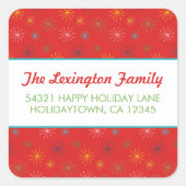 Red Mid Century Modern Atoomvakantieadres Vierkante Sticker (Voorkant)