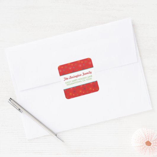 Red Mid Century Modern Atoomvakantieadres Vierkante Sticker (Envelop)