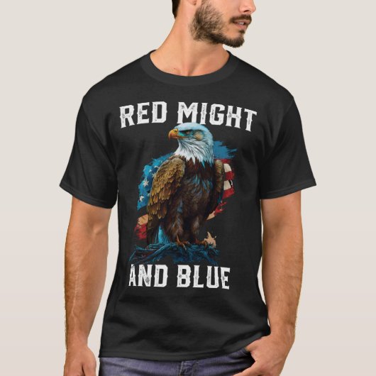 Red Might and Blue Vlag Amerikaanse vaderlandslief T-shirt (Voorkant)